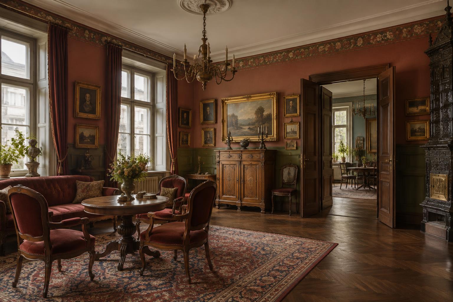 Borgerlig salong i Stockholm på 1880-talet med dämpade jordkulörer