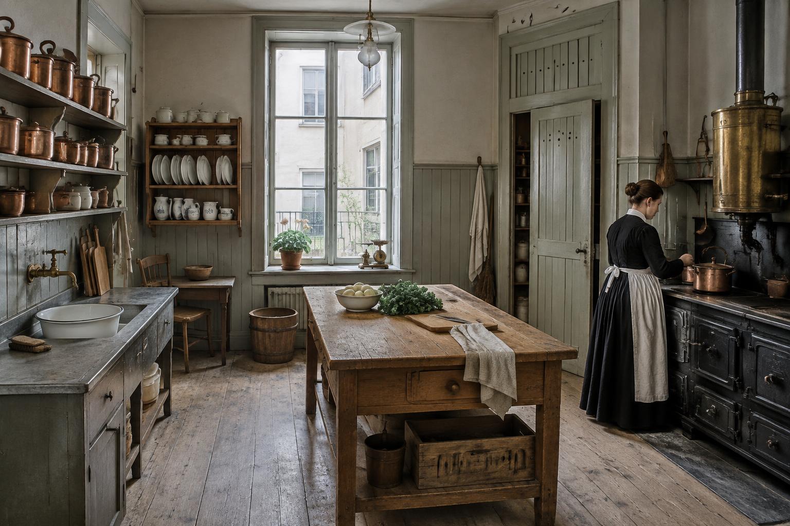 Arbetskök i en välbärgad Stockholmsvåning omkring år 1900